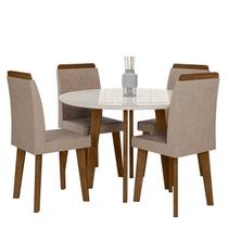 Conjunto Mesa de Jantar Redonda Tampo Vidro Com 04 Cadeiras Turmalina RV Móveis Off White/Pena Caramelo Conjunto Mesa de Jantar Redonda Tampo Vidro Com 04 Cadeiras Turmalina RV Móveis Off White/Pena Caramelo