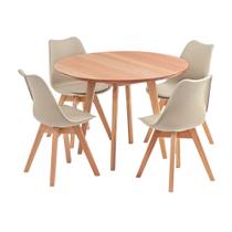 Conjunto Mesa De Jantar Redonda Vertice Madeira Maciça 105cm com 4 Cadeiras Leda Design