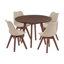 Conjunto Mesa De Jantar Redonda Vertice Nozes Madeira Maciça 105cm com 4 Cadeiras Leda Design Conjunto Mesa De Jantar Redonda Vertice Nozes Madeira Maciça 105cm com 4 Cadeiras Leda Design