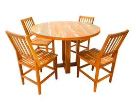 Conjunto Mesa de Jantar Redondo 1,20m com 4 Cadeiras Conforto Madeira de Demolição Peroba Rosa Patina Conjunto Mesa de Jantar Redondo 1,20m com 4 Cadeiras Conforto Madeira de Demolição Peroba Rosa Patina