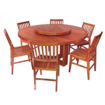 Conjunto Mesa de Jantar Redondo 1,60m com Giratório 6 Cadeiras Conforto Madeira de Demolição Peroba Rosa Natural