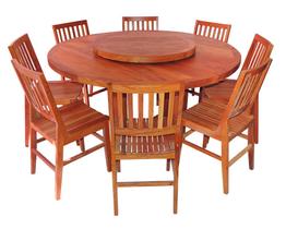 Conjunto Mesa de Jantar Redondo 1,60m com Giratório 8 Cadeiras Conforto Madeira de Demolição Peroba Rosa Natural