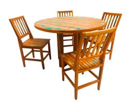 Conjunto Mesa de Jantar Redondo 1m com 4 Cadeiras Conforto Madeira de Demolição Peroba Rosa Patina Conjunto Mesa de Jantar Redondo 1m com 4 Cadeiras Conforto Madeira de Demolição Peroba Rosa Patina