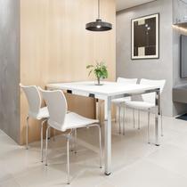 Conjunto Mesa de Jantar Retangular 120cm X 75cm com 4 Cadeiras Mono Cromado/Branco