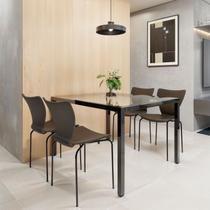 Conjunto Mesa de Jantar Retangular 120cm X 75cm Tampo de Vidro com 4 Cadeiras Smart Preto