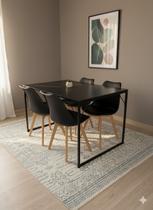 Conjunto Mesa de Jantar Retangular 120x80cm com Tampo Preto e Estrutura em Aço Preto+4 Cadeiras Pretas Pés em Madeira