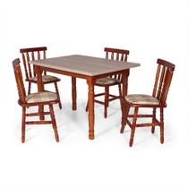 Conjunto Mesa de Jantar Retangular 140x80cm Mel com 4 Cadeiras em Madeira Maciça Estofada Mônaco Mel - Straub Web