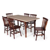 Conjunto Mesa de Jantar Retangular 160x80cm Imbuia com 6 Cadeiras em Madeira Maciça Assento Reto Mônaco Imbuia - Straub