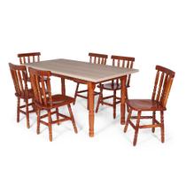Conjunto Mesa de Jantar Retangular 160x80cm Mel com 6 Cadeiras em Madeira Maciça Assento Escavado Mônaco Mel - Straub W