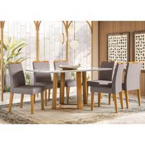 Conjunto Mesa de Jantar Retangular 1,70m Treviso Tampo em MDF com Vidro e 6 Cadeiras Itália Ype/Off White/Ln04 - New Ceval