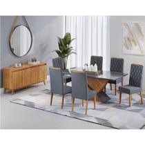 Conjunto Mesa de Jantar Retangular 180x90 Epic com 6 Cadeiras Iza e Buffet 4 Portas Eifel Conjunto Mesa de Jantar Retangular 180x90 Epic com 6 Cadeiras Iza e Buffet 4 Portas Eifel