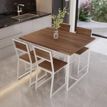 Conjunto Mesa de Jantar Retangular 4 Cadeiras Imbuia Riviera Industrial Branco