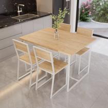 Conjunto Mesa de Jantar Retangular 4 Cadeiras Pinus Riviera Industrial Branco