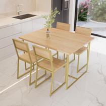 Conjunto Mesa de Jantar Retangular 4 Cadeiras Pinus Riviera Industrial Dourado