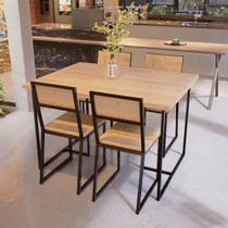 Conjunto Mesa de Jantar Retangular 4 Cadeiras Pinus Riviera Industrial Preto - Don Castro Decor