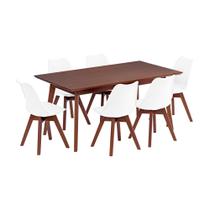 Conjunto Mesa De Jantar Retangular 90cm X 160cm com 6 cadeiras Nozes Vertice