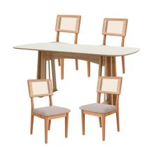 Conjunto Mesa de Jantar Retangular Base Ripado com 4 Cadeiras Estofada Encosto Tela Dalla Costa Conjunto Mesa de Jantar Retangular Base Ripado com 4 Cadeiras Estofada Encosto Tela Dalla Costa