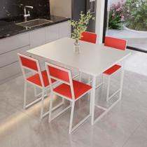 Conjunto Mesa de Jantar Retangular Branca 4 Cadeiras Estofado Riviera Industrial Branco - Don Castro Decor