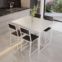 Conjunto Mesa de Jantar Retangular Branca 4 Cadeiras Estofado Riviera Industrial Branco Conjunto Mesa de Jantar Retangular Branca 4 Cadeiras Estofado Riviera Industrial Branco