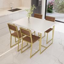 Conjunto Mesa de Jantar Retangular Branca 4 Cadeiras Imbuia Riviera Industrial Dourado Conjunto Mesa de Jantar Retangular Branca 4 Cadeiras Imbuia Riviera Industrial Dourado