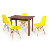 Conjunto Mesa de Jantar Retangular Delta Cherry 110x68cm com 4 Cadeiras Eames Eiffel - Amarelo
