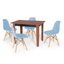 Conjunto Mesa de Jantar Retangular Delta Cherry 110x68cm com 4 Cadeiras Eames Eiffel - Azul Claro