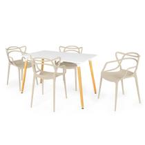 Conjunto Mesa de Jantar Retangular Eiffel Branca 120x80cm com 4 Cadeiras Allegra - Nude