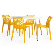 Conjunto Mesa de Jantar Retangular Eiffel Branca 120x80cm com 4 Cadeiras Gruvyer - Amarelo - Magazine Decor