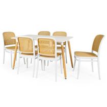 Conjunto Mesa de Jantar Retangular Eiffel Branca 120x80cm com 6 Cadeiras Roma - Branco - Magazine Decor