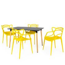 Conjunto Mesa de Jantar Retangular Eiffel Preta 120x80cm com 4 Cadeiras Allegra - Amarelo Conjunto Mesa de Jantar Retangular Eiffel Preta 120x80cm com 4 Cadeiras Allegra - Amarelo