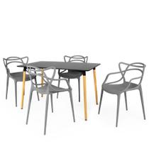 Conjunto Mesa de Jantar Retangular Eiffel Preta 120x80cm com 4 Cadeiras Allegra - Cinza Escuro