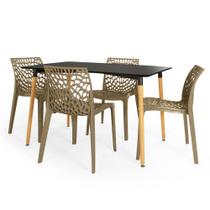 Conjunto Mesa de Jantar Retangular Eiffel Preta 120x80cm com 4 Cadeiras Gruvyer - Nude