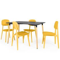 Conjunto Mesa de Jantar Retangular Eiffel Preta 120x80cm com 4 Cadeiras Itália - Amarelo