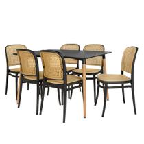 Conjunto Mesa de Jantar Retangular Eiffel Preta 120x80cm com 6 Cadeiras Roma - Preto