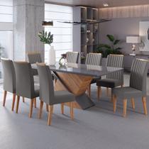 Conjunto Mesa de Jantar Retangular Eleganza 200x90cm com Vidro e 8 Cadeiras Conjunto Mesa de Jantar Retangular Eleganza 200x90cm com Vidro e 8 Cadeiras