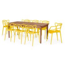 Conjunto Mesa de Jantar Retangular em Madeira Maciça 186cm com 8 Cadeiras Allegra - Amarelo - Madebal