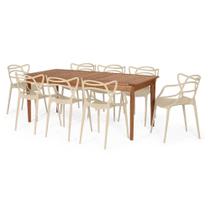 Conjunto Mesa de Jantar Retangular em Madeira Maciça 186cm com 8 Cadeiras Allegra - Nude - Madebal