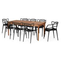 Conjunto Mesa de Jantar Retangular em Madeira Maciça 186cm com 8 Cadeiras Allegra - Preto