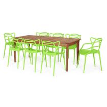 Conjunto Mesa de Jantar Retangular em Madeira Maciça 186cm com 8 Cadeiras Allegra - Verde