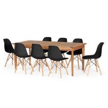 Conjunto Mesa de Jantar Retangular em Madeira Maciça 186cm com 8 Cadeiras Eames Eiffel - Preto - Madebal