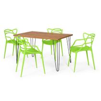 Conjunto Mesa de Jantar Retangular Hairpin Natural 130x80cm com 4 Cadeiras Allegra - Verde
