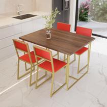 Conjunto Mesa de Jantar Retangular Imbuia 4 Cadeiras Estofado Riviera Industrial Dourado Conjunto Mesa de Jantar Retangular Imbuia 4 Cadeiras Estofado Riviera Industrial Dourado