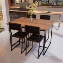 Conjunto Mesa de Jantar Retangular Imbuia 4 Cadeiras Estofado Riviera Industrial Preto Conjunto Mesa de Jantar Retangular Imbuia 4 Cadeiras Estofado Riviera Industrial Preto