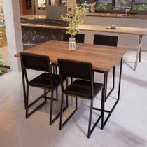 Conjunto Mesa de Jantar Retangular Imbuia 4 Cadeiras Estofado Riviera Industrial Preto