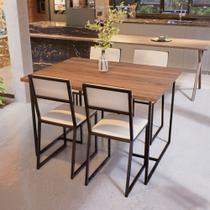 Conjunto Mesa de Jantar Retangular Imbuia 4 Cadeiras Estofado Riviera Industrial Preto