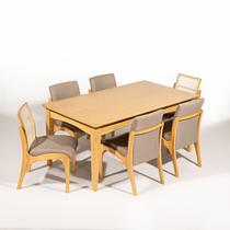 Conjunto Mesa de Jantar Retangular Lisboa + 6 Cadeiras Rattan Madeira Mel Linho Marrom L87 RMI Conjunto Mesa de Jantar Retangular Lisboa + 6 Cadeiras Rattan Madeira Mel Linho Marrom L87 RMI