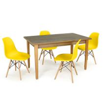 Conjunto Mesa de Jantar Retangular Luiza 135cm Natural com 4 Cadeiras Eames Eiffel - Amarelo