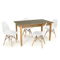 Conjunto Mesa de Jantar Retangular Luiza 135cm Natural com 4 Cadeiras Eames Eiffel - Branco