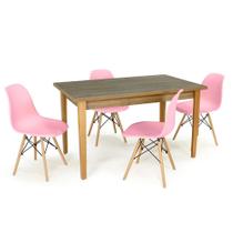 Conjunto Mesa de Jantar Retangular Luiza 135cm Natural com 4 Cadeiras Eames Eiffel - Rosa