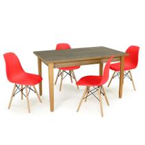 Conjunto Mesa de Jantar Retangular Luiza 135cm Natural com 4 Cadeiras Eames Eiffel - Vermelho